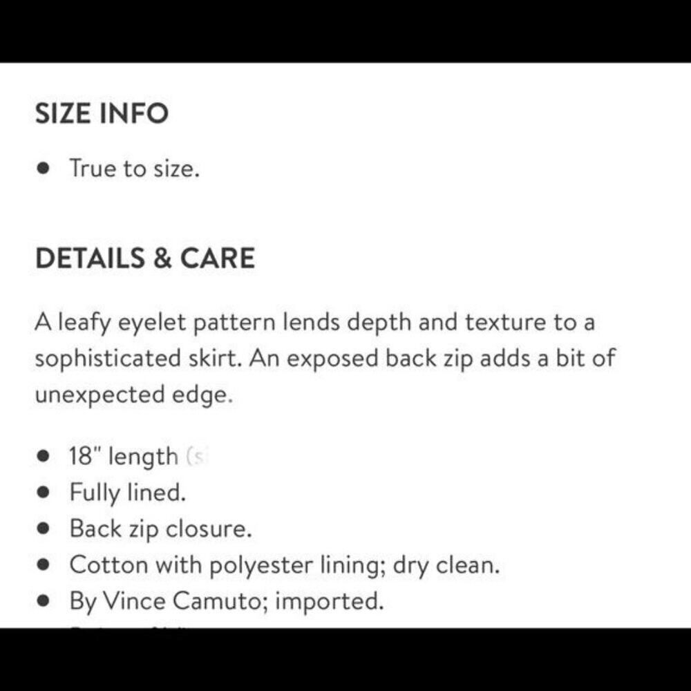VINCE CAMUTO Leaf Eyelet Skirt Size 4 - Picture 6 of 8